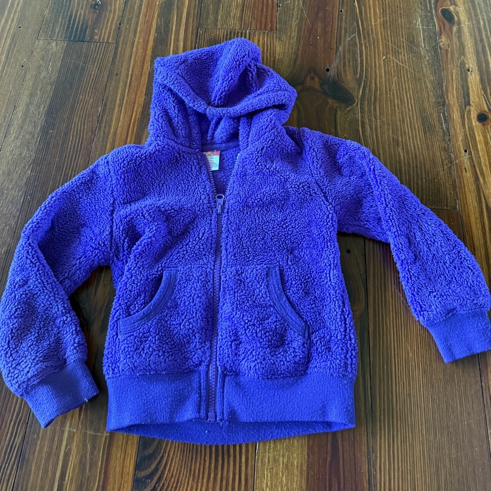 Kids Plush Hooded Zip-Up Jacket - Deep Purple